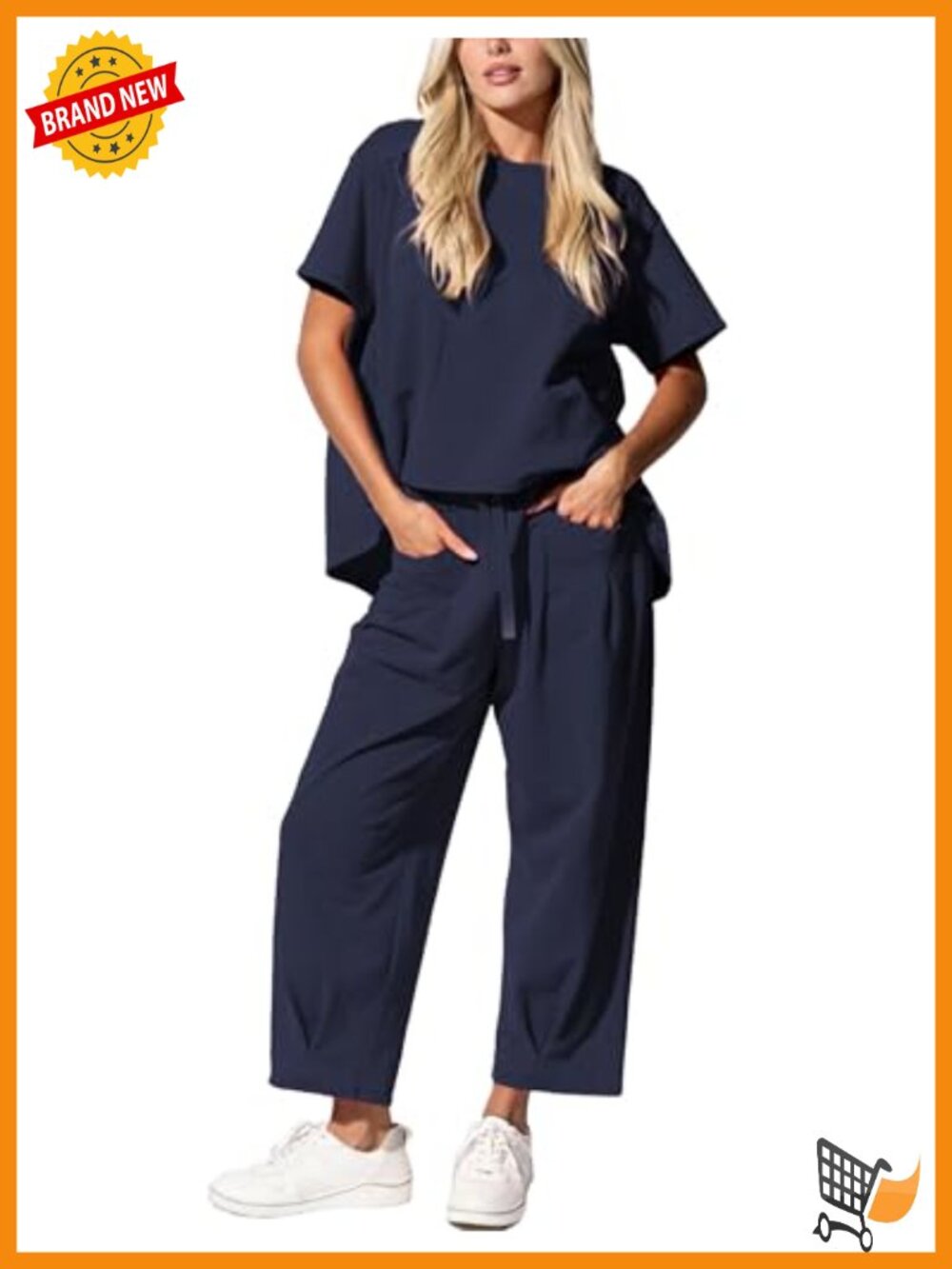 Women's 2 Piece Travel Lounge Set Short Sleeve Top Barrel Leg Pants